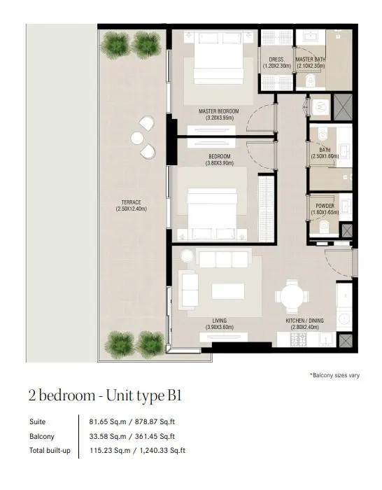 Floor plan for Type B1