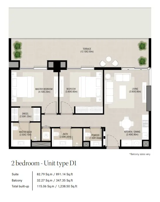 Floor plan for Type D1