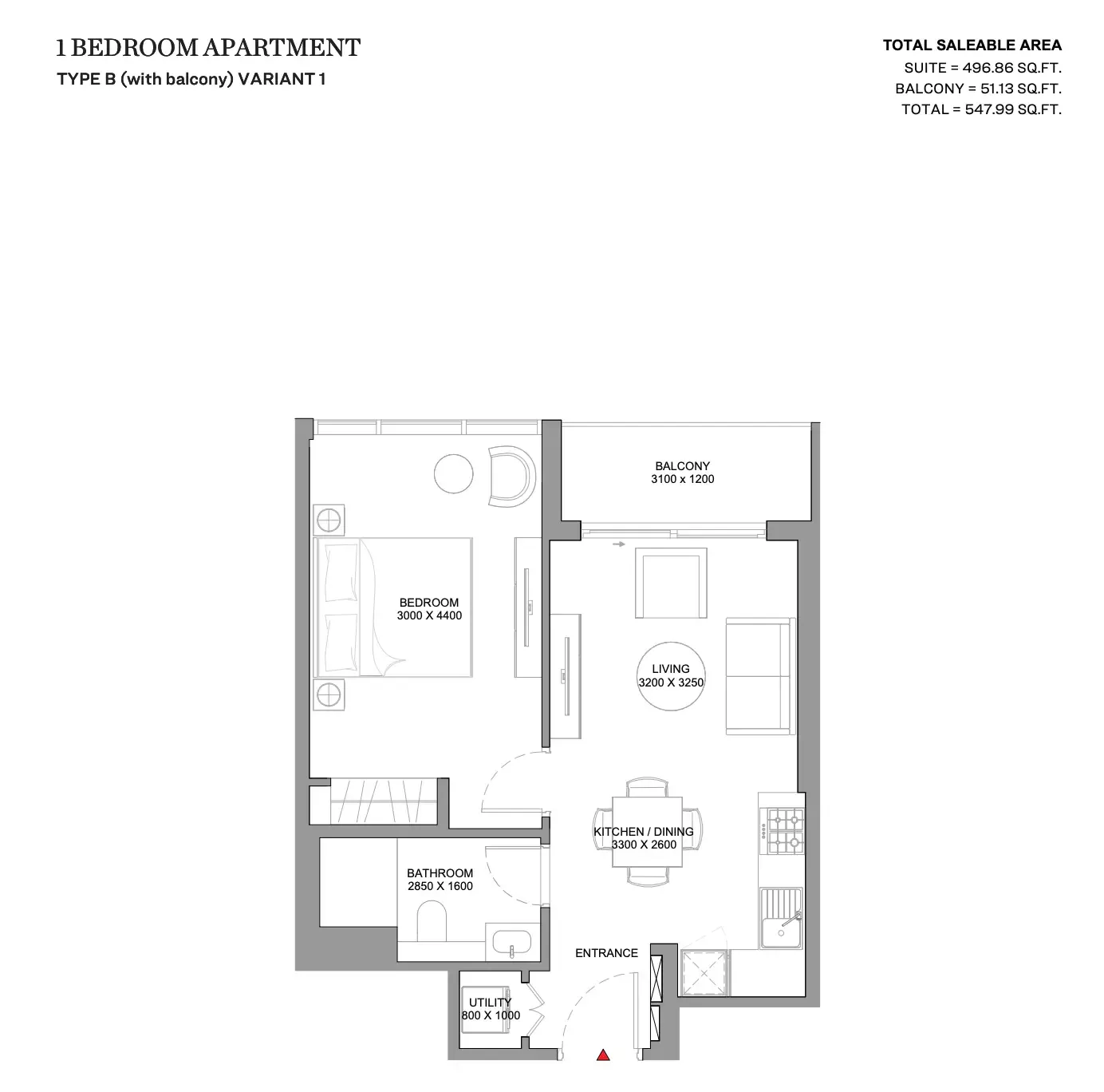 Floor plan for Type B Variant 1
