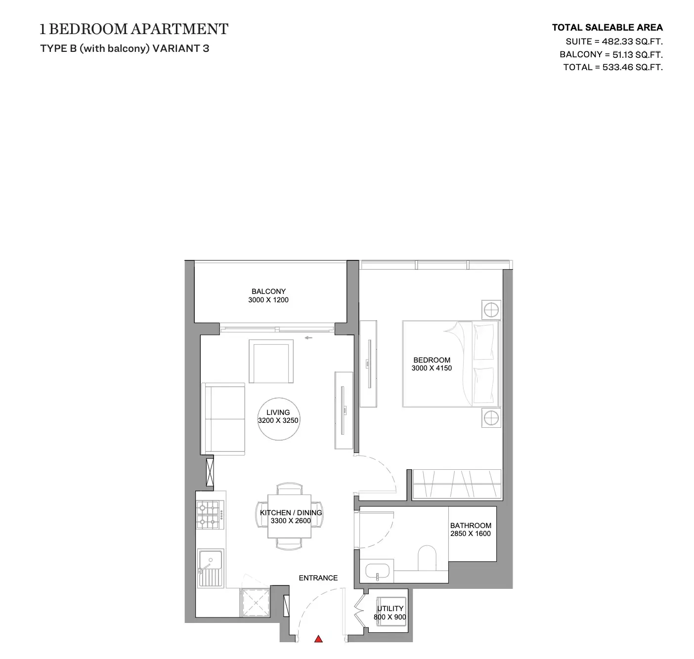 Floor plan for Type B Variant 3