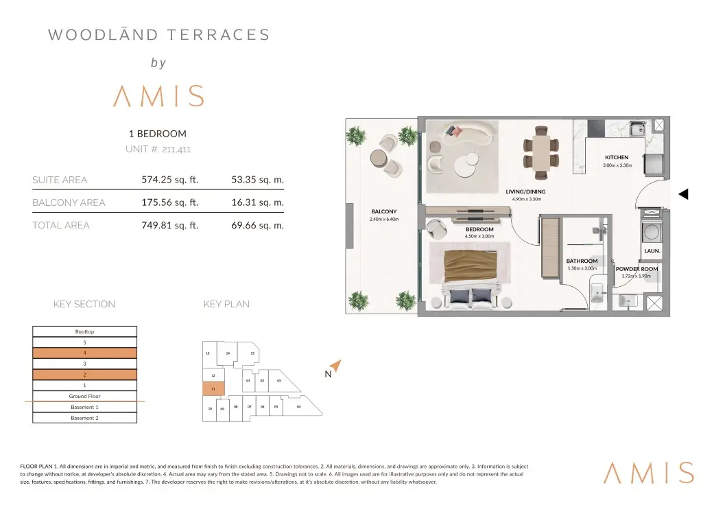 Floor plan for Unit 211/411