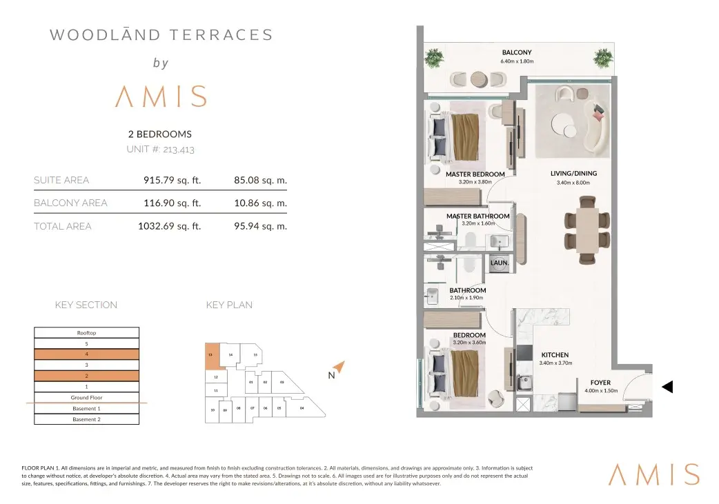 Floor plan for Unit 213/413