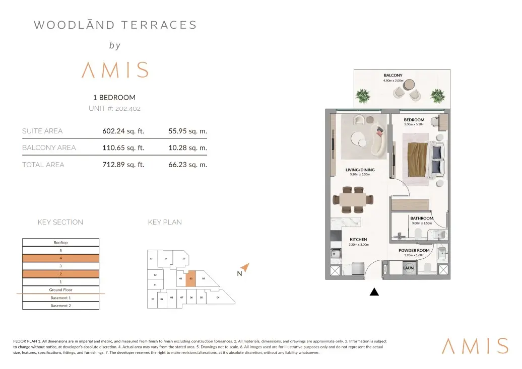 Floor plan for Unit 202/402