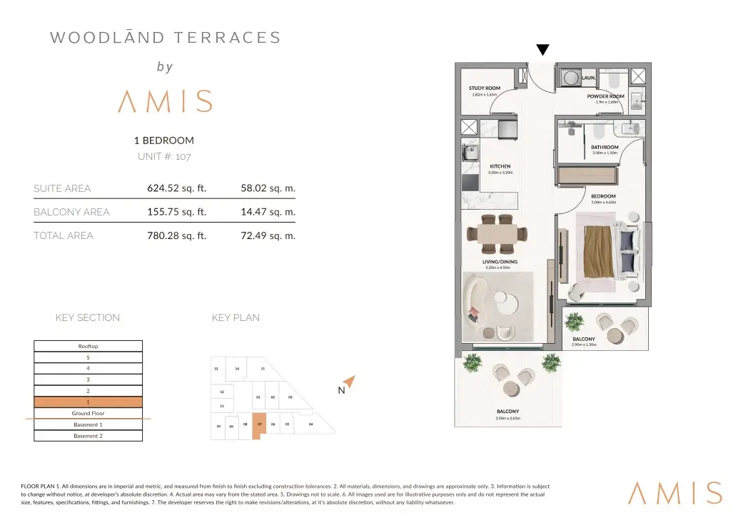 Floor plan for Unit 107