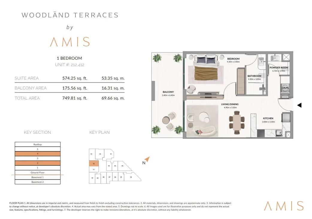 Floor plan for Unit 212/412