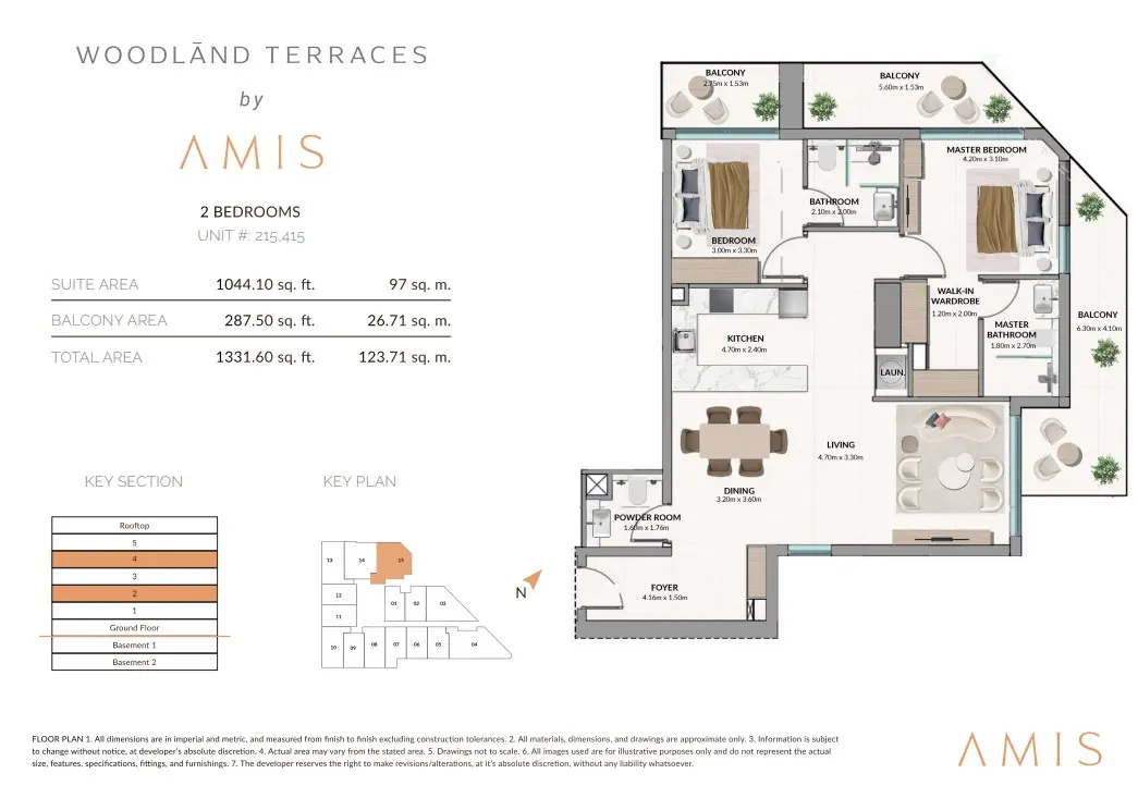 Floor plan for Unit 215/415