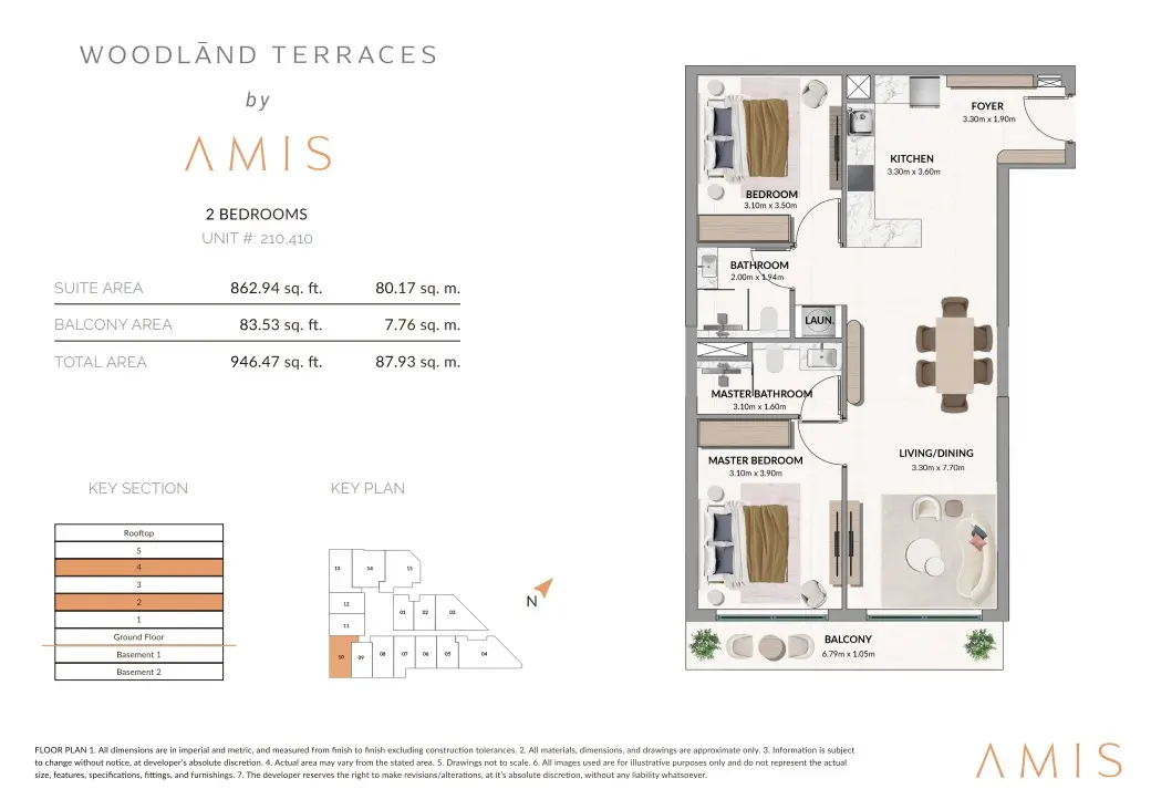Floor plan for Unit 210/410