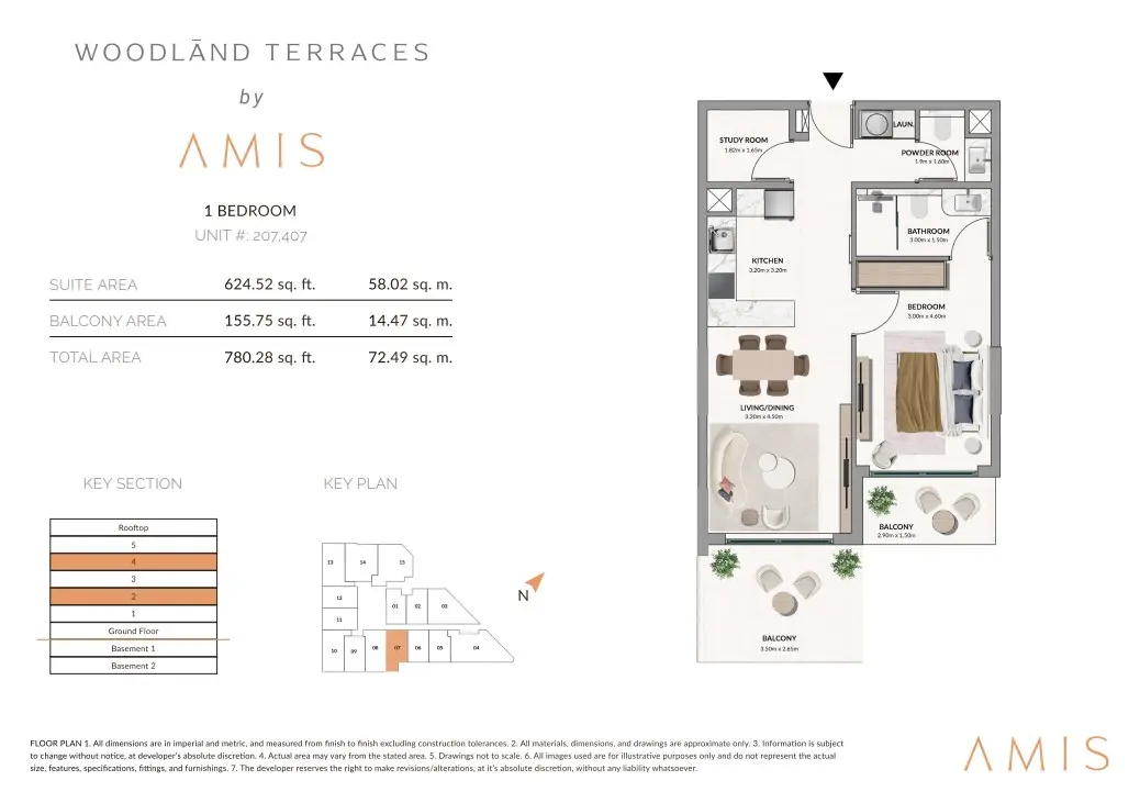 Floor plan for Unit 207/407
