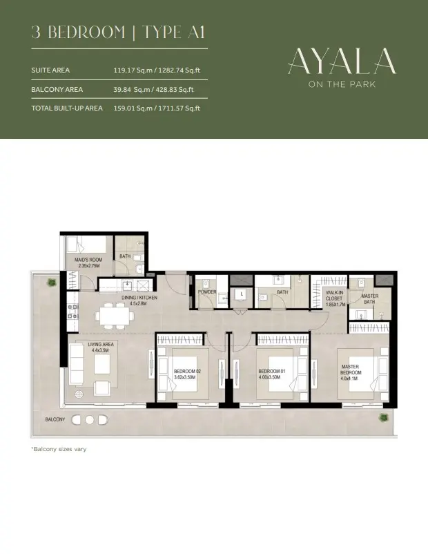 Floor plan for Type A1