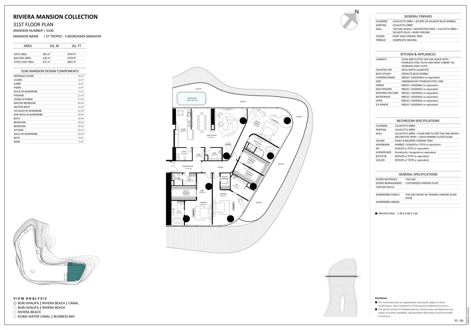 Floor plan for Unit 3106