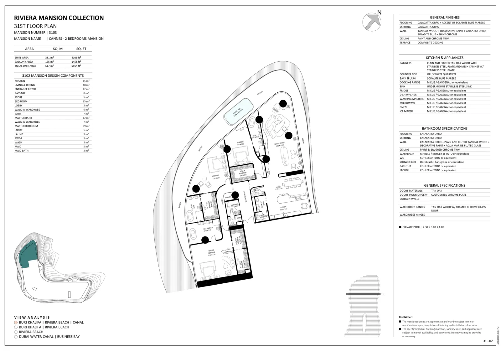 Floor plan for Unit 3103
