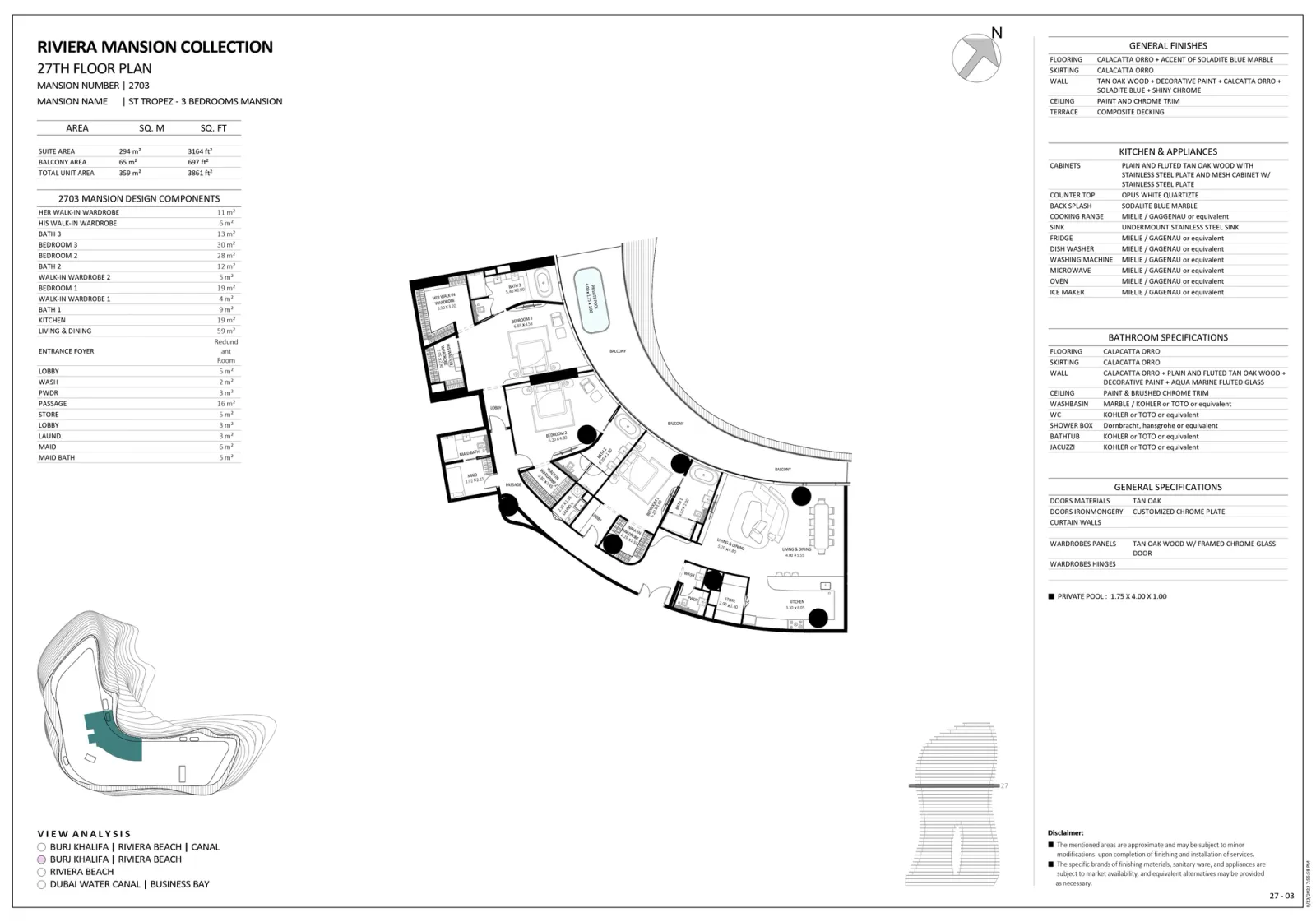 Floor plan for Unit 2703