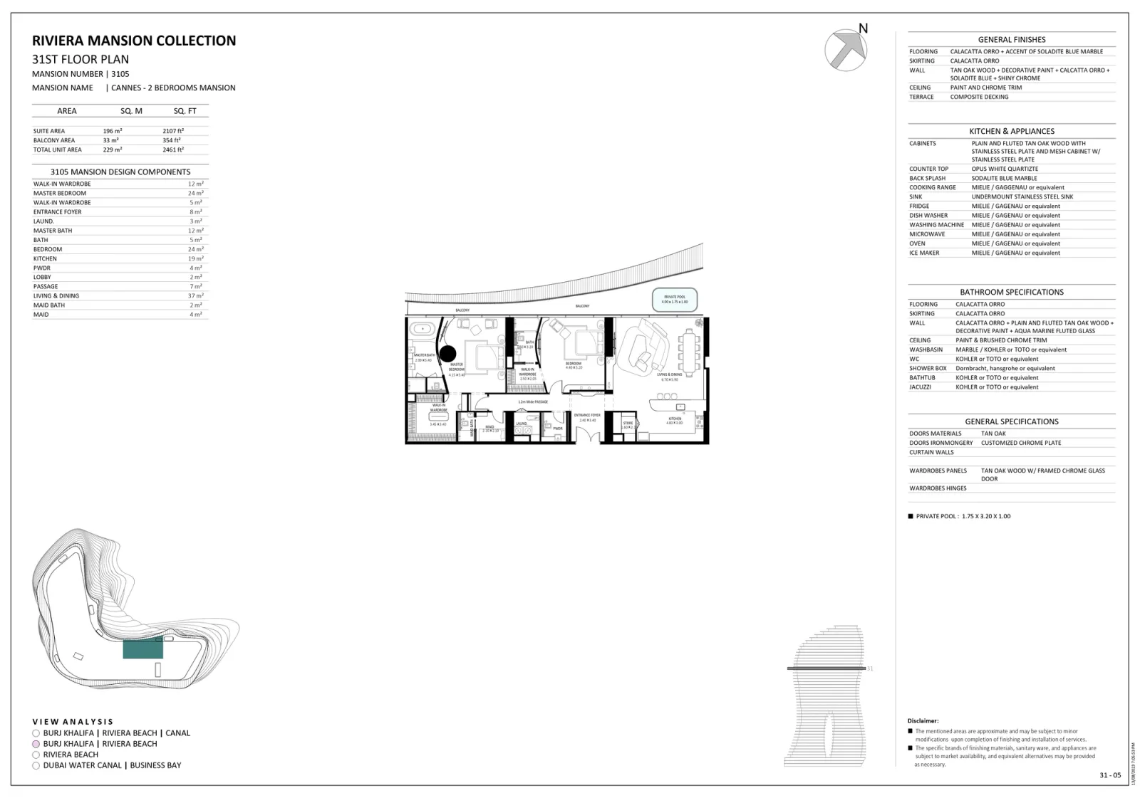 Floor plan for Unit 3105