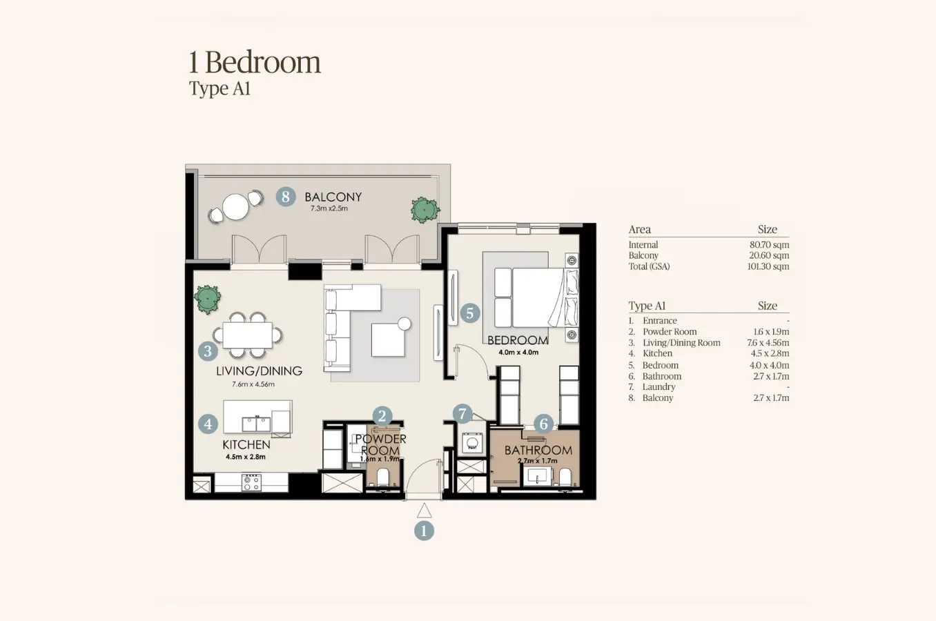 Floor plan for Type A1