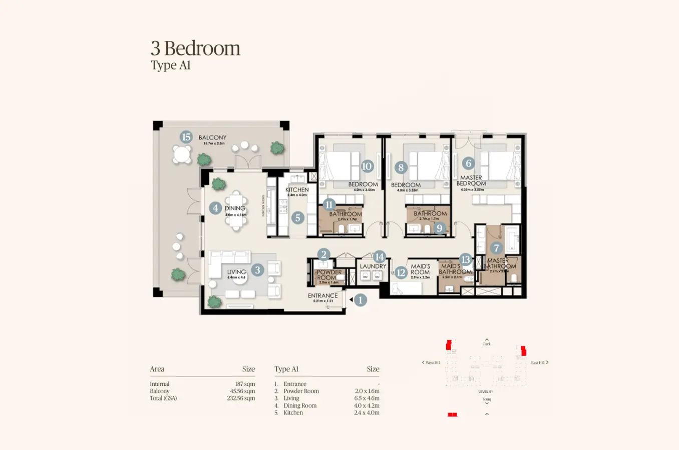 Floor plan for Type A1