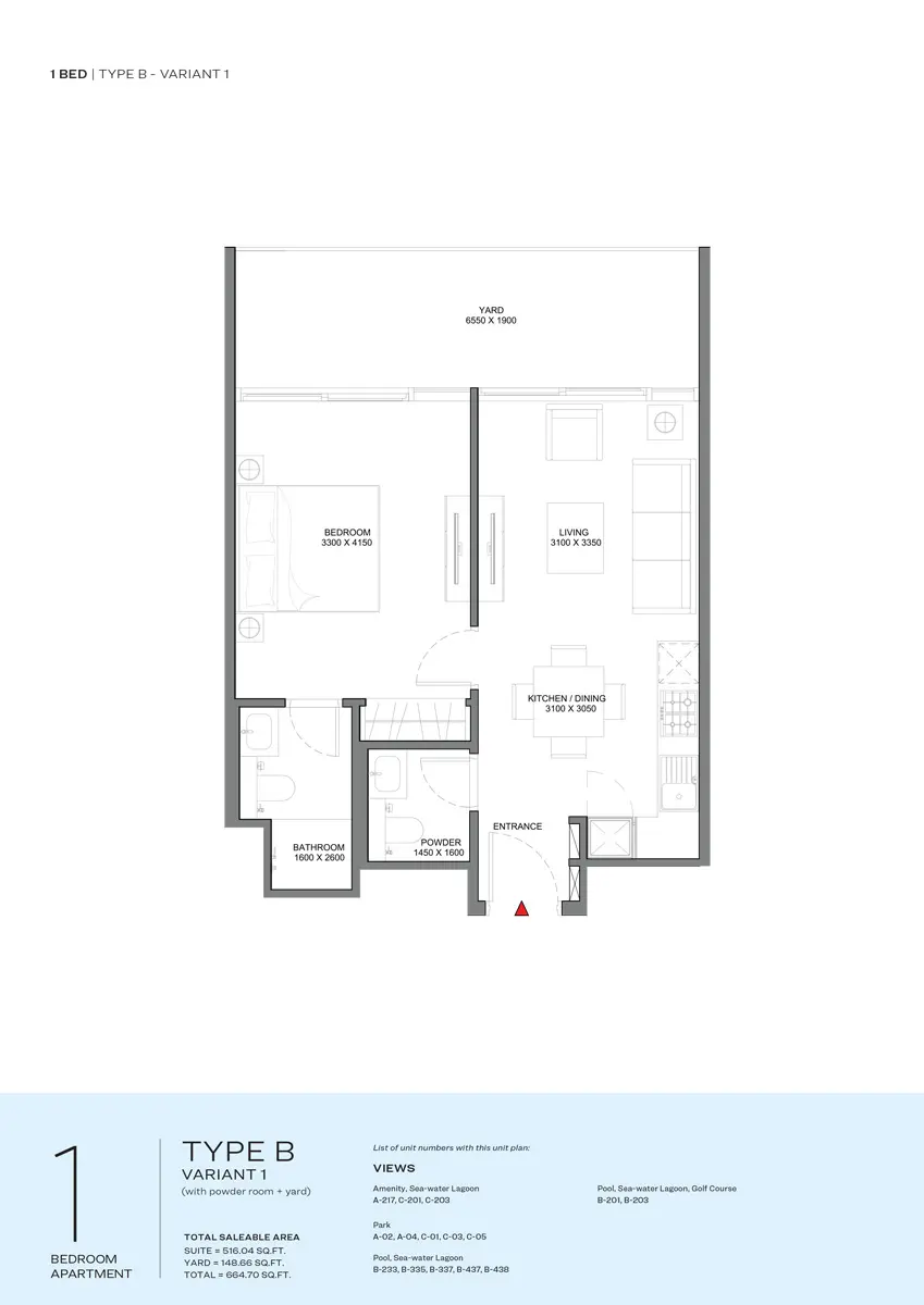 Floor plan for Type B1