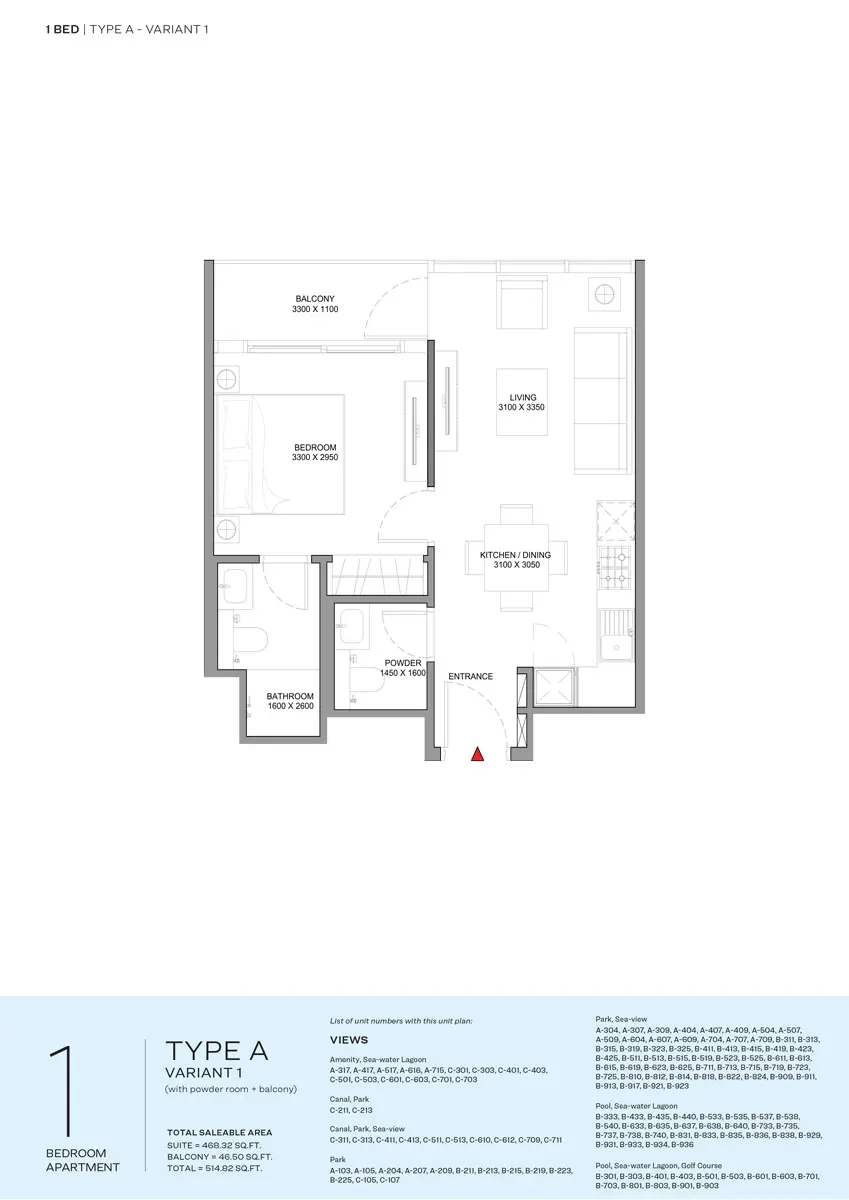 Floor plan for Type A1