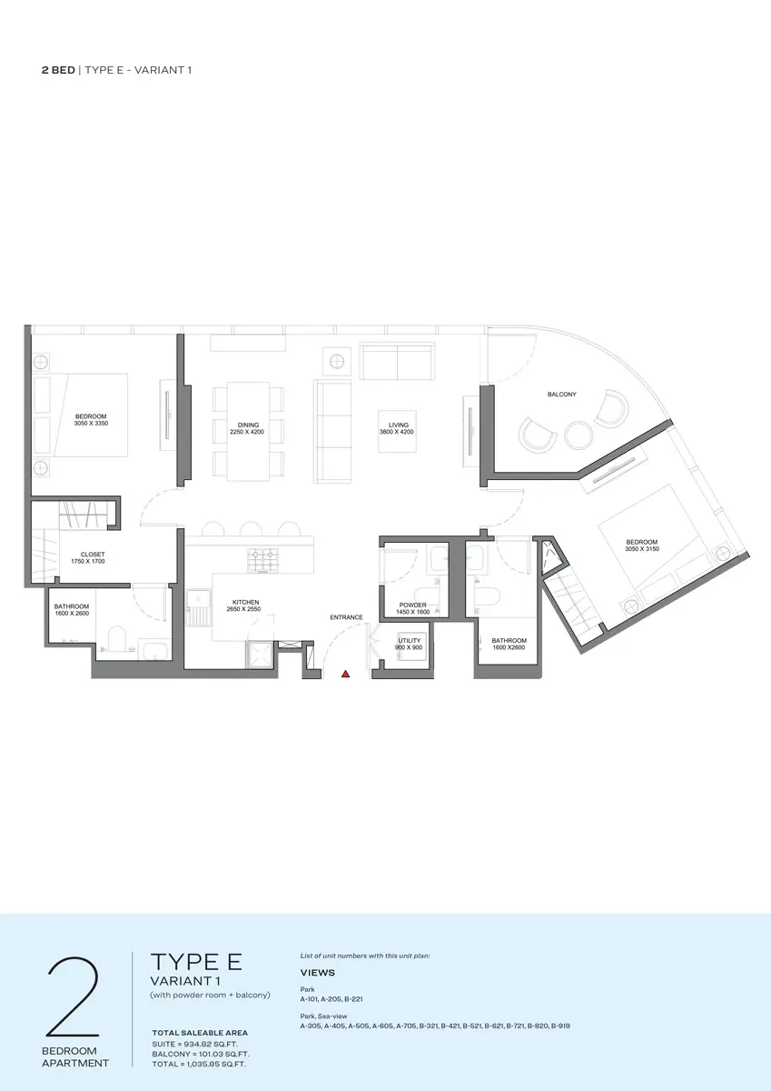 Floor plan for Type E1