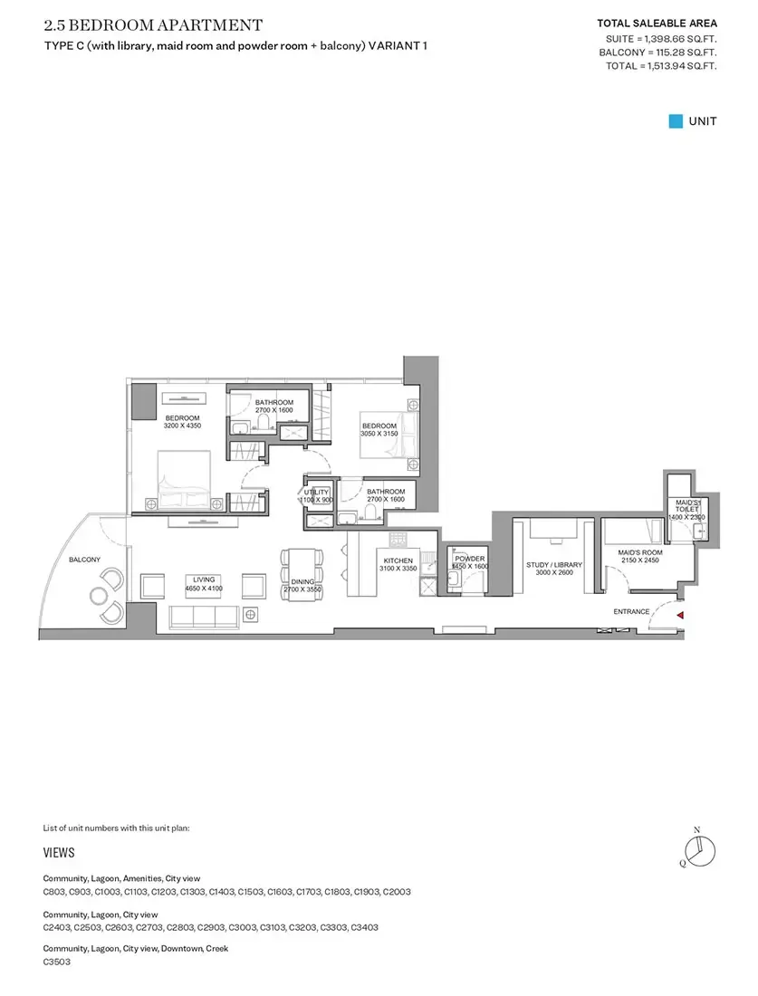 Floor plan for Type C Variant 1