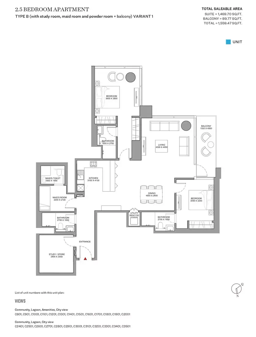 Floor plan for Type B Variant 1