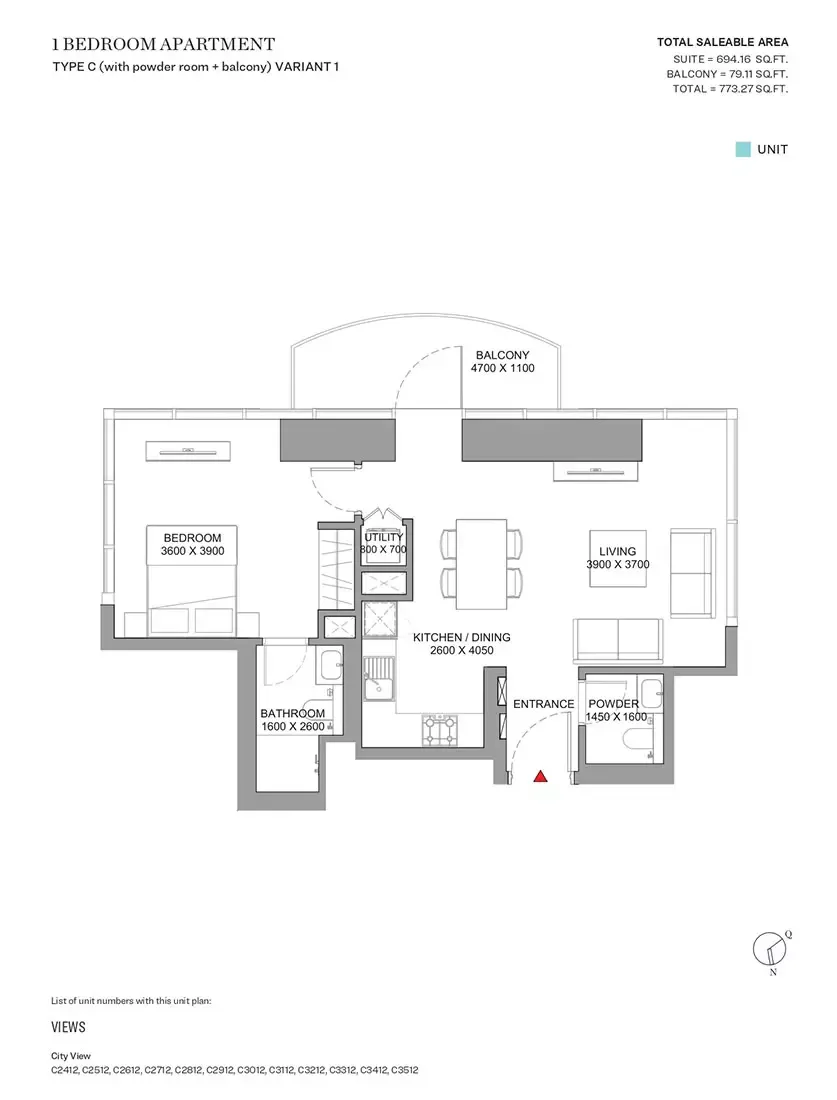 Floor plan for Type C Variant 1