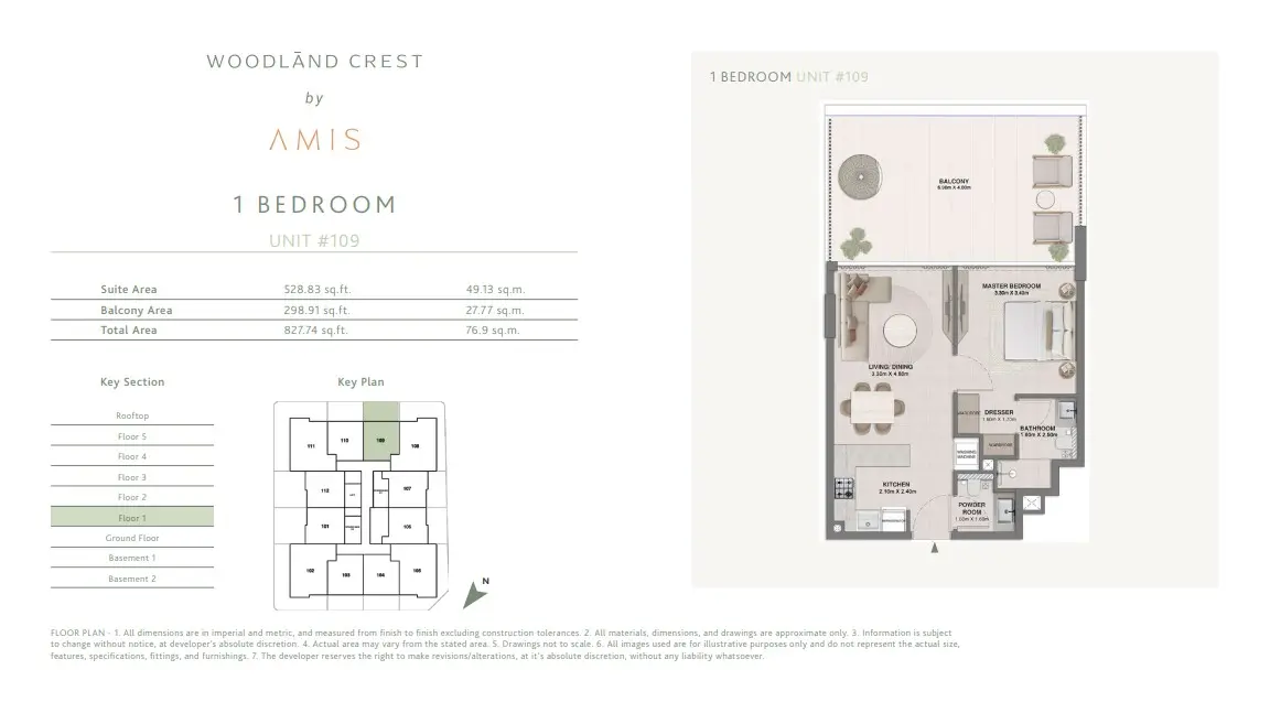 Floor plan for Unit 109
