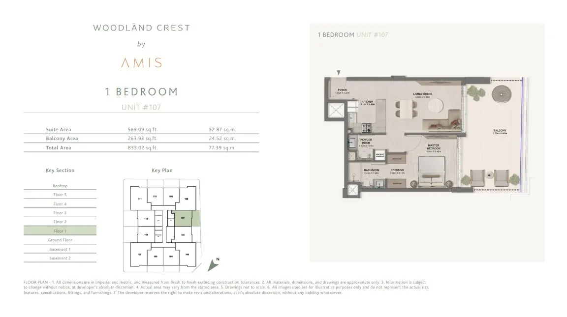 Floor plan for Unit 107