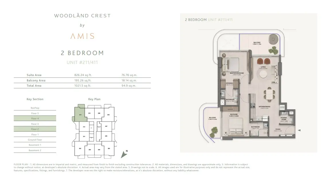 Floor plan for Unit 211/411