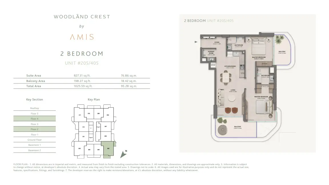Floor plan for Unit 205/405