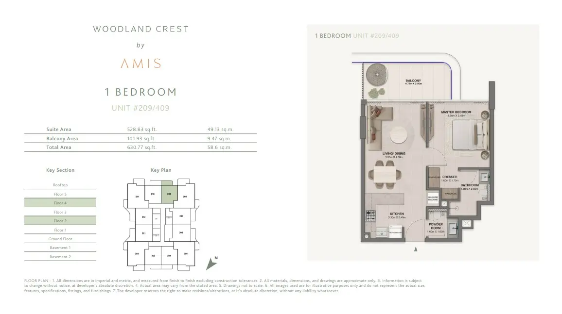 Floor plan for Unit 209/409