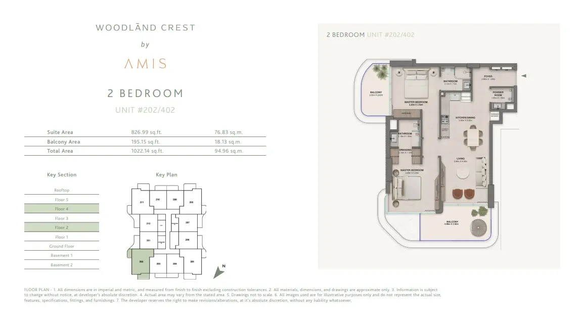 Floor plan for Unit 202/402