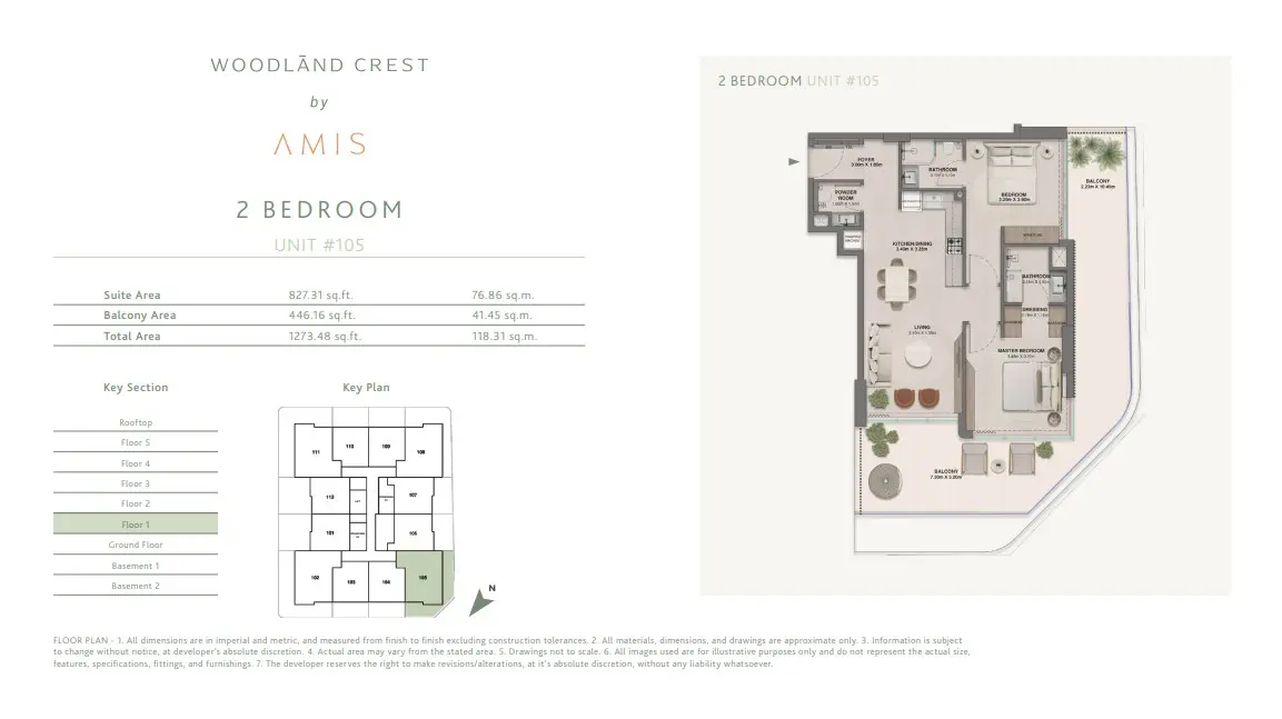 Floor plan for Unit 105