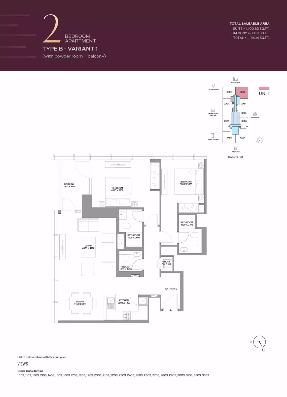 Floor plan for Type B Variant 1