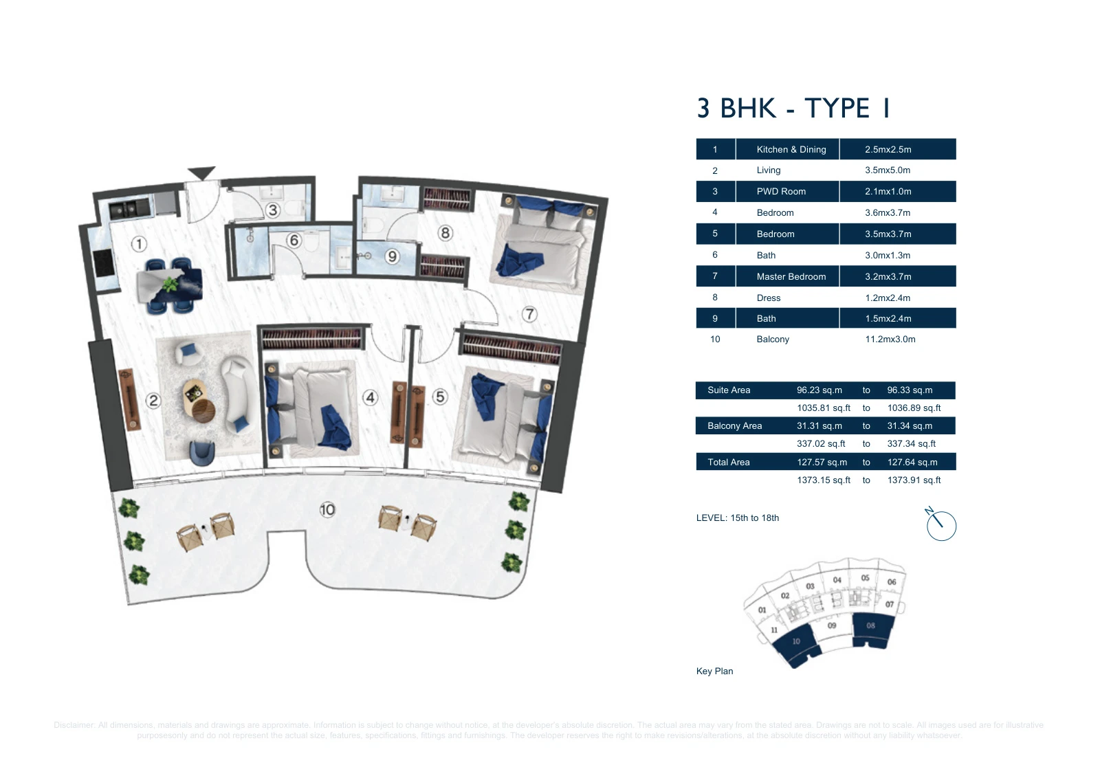 Floor plan for 3 BHK - Type 1