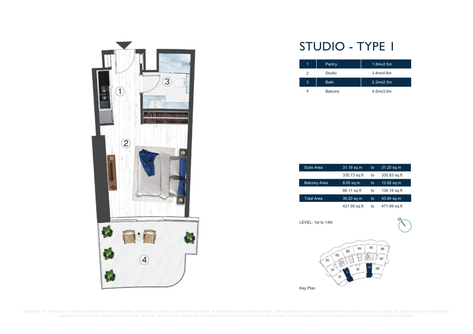 Floor plan for Studio - Type 1