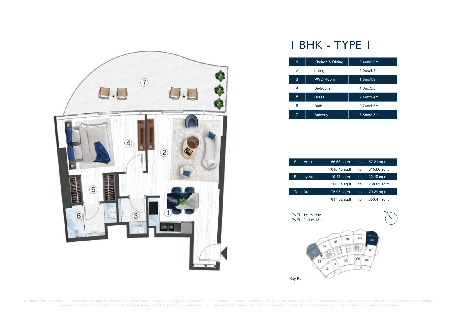Floor plan for 1 BHK - Type 1