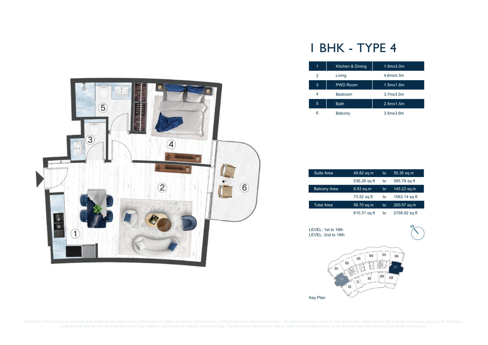 Floor plan for 1 BHK - Type 4