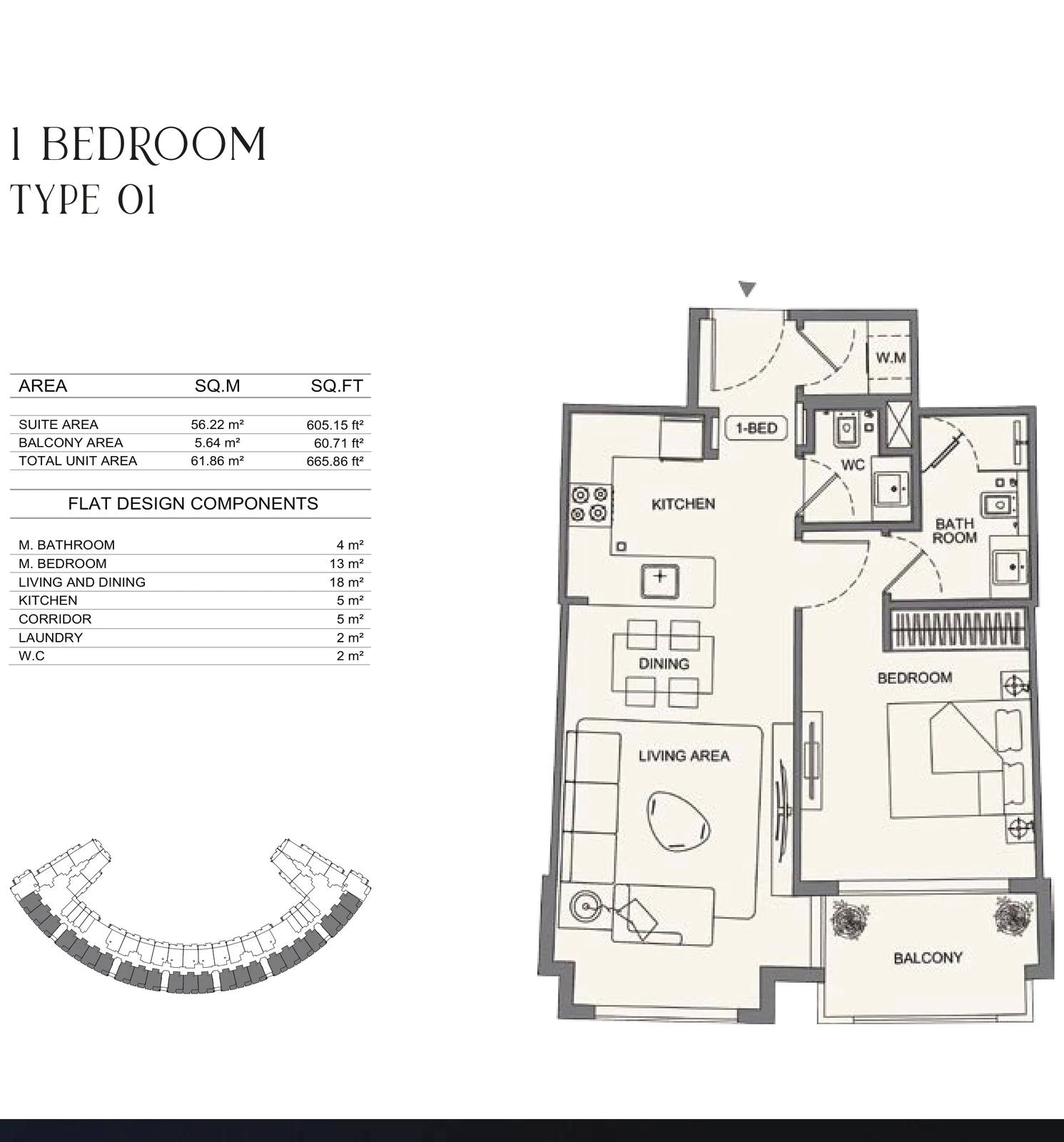 Floor plan for 1 Bedroom - Type 01