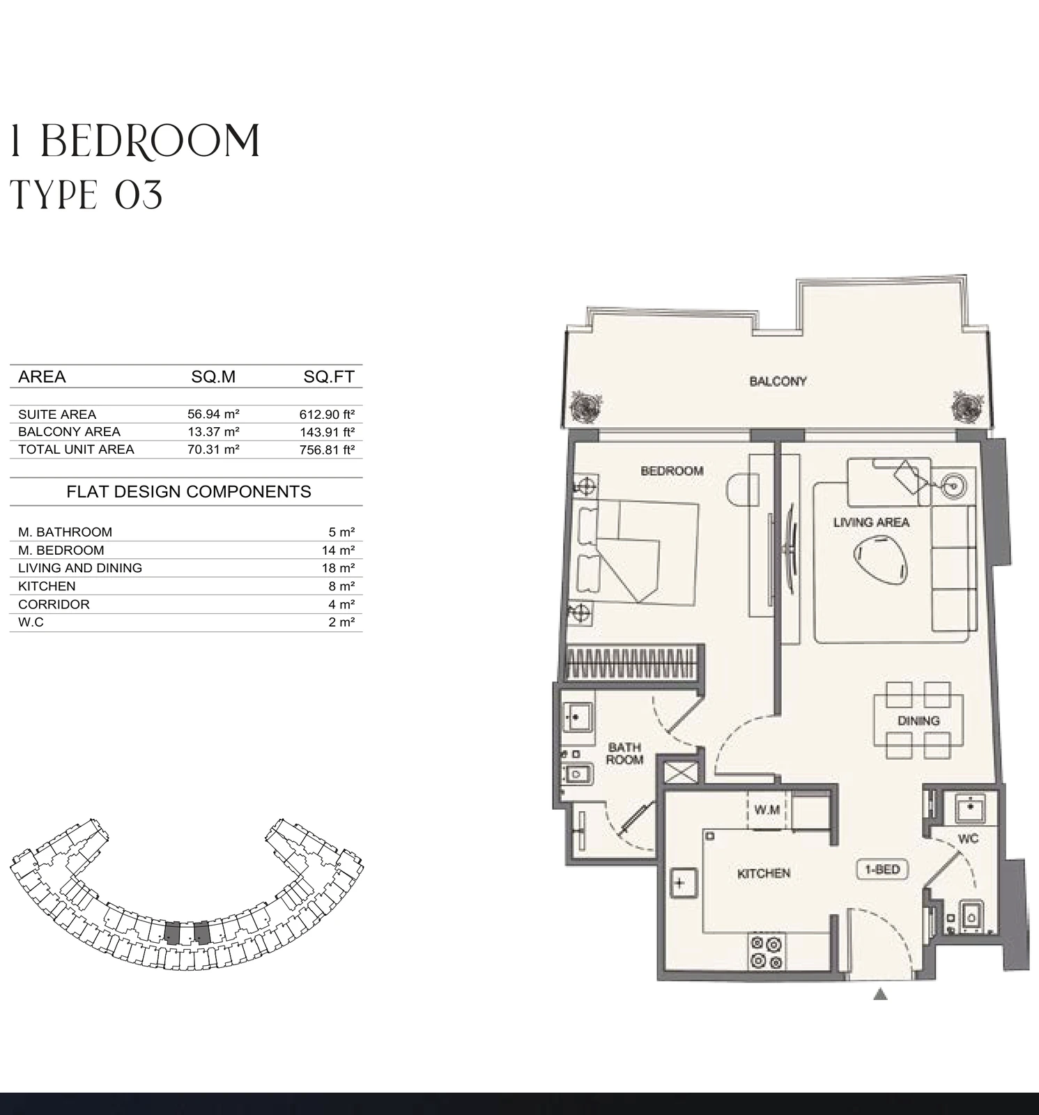 Floor plan for 1 Bedroom - Type 03