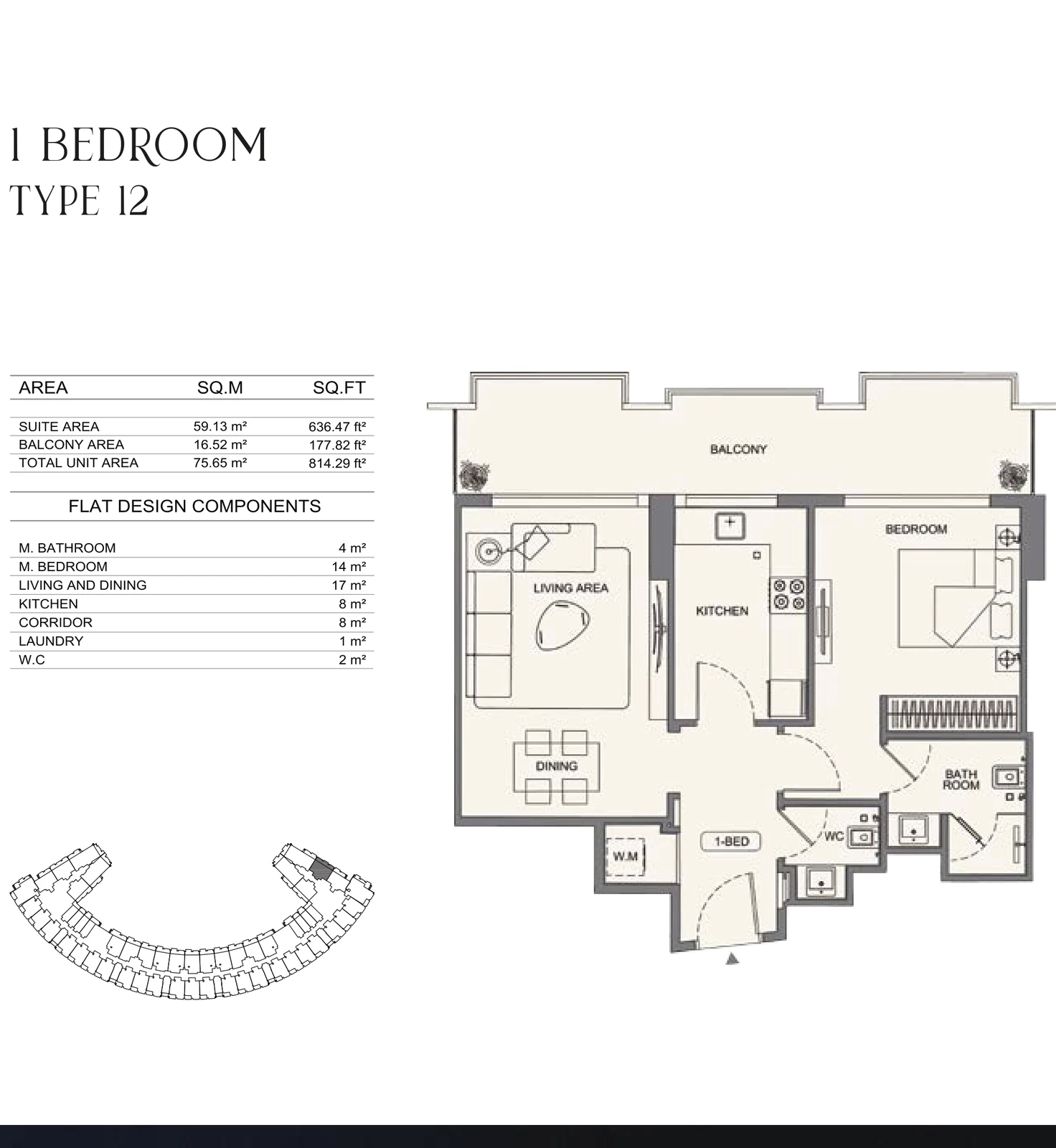 Floor plan for 1 Bedroom - Type 12