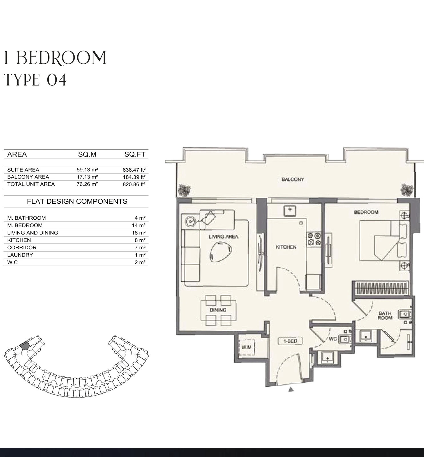 Floor plan for 1 Bedroom - Type 04