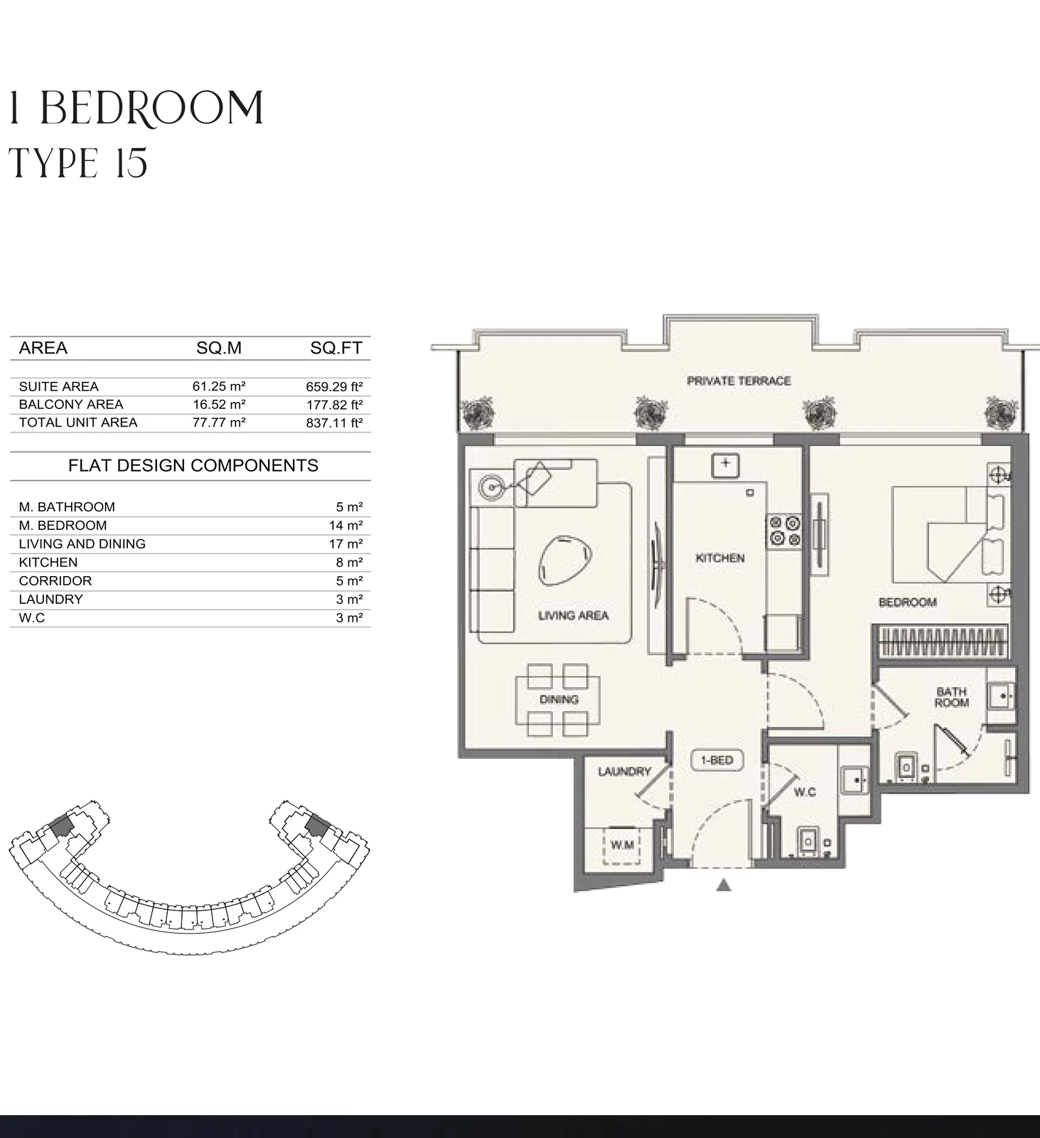 Floor plan for 1 Bedroom - Type 15