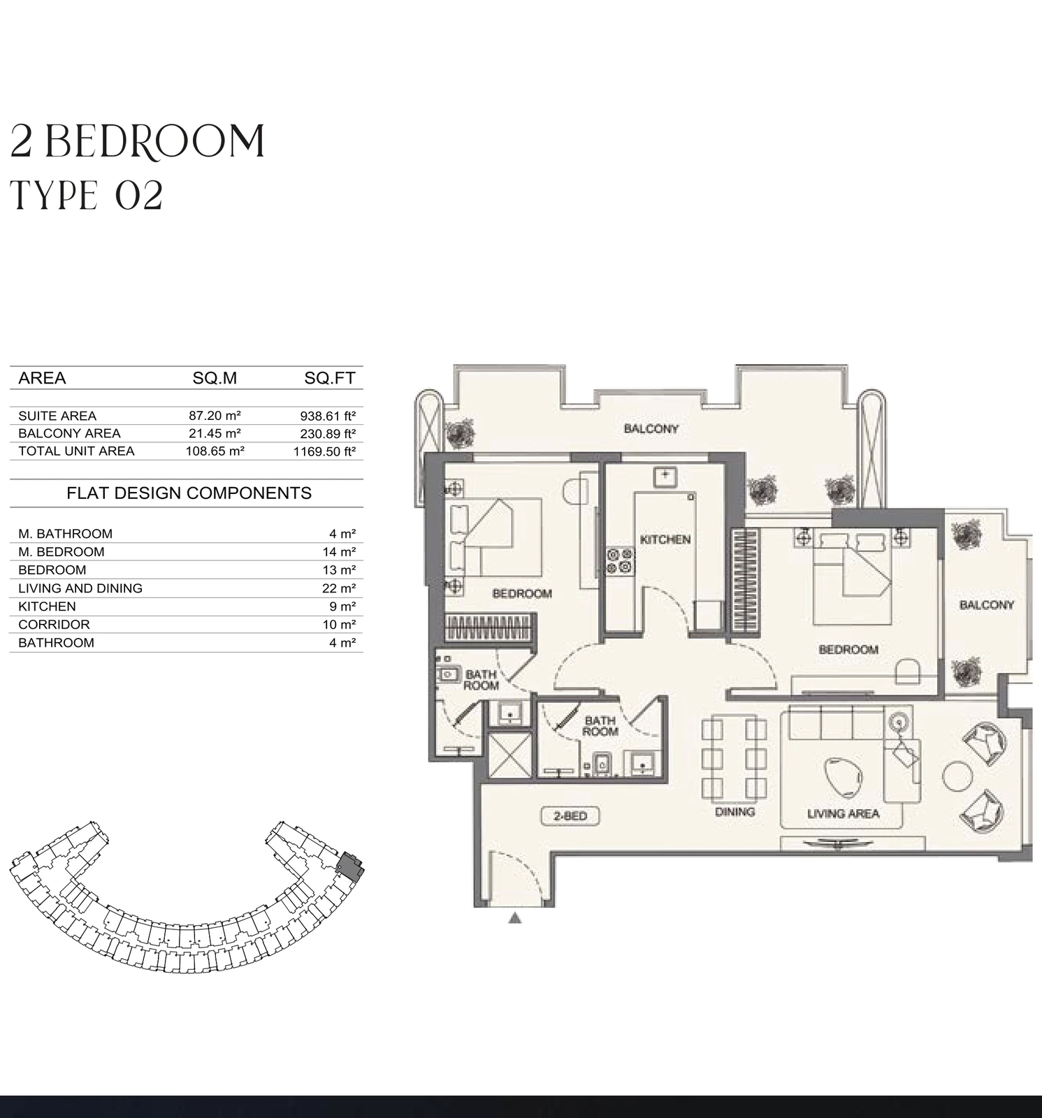 Floor plan for 2 Bedroom - Type 02