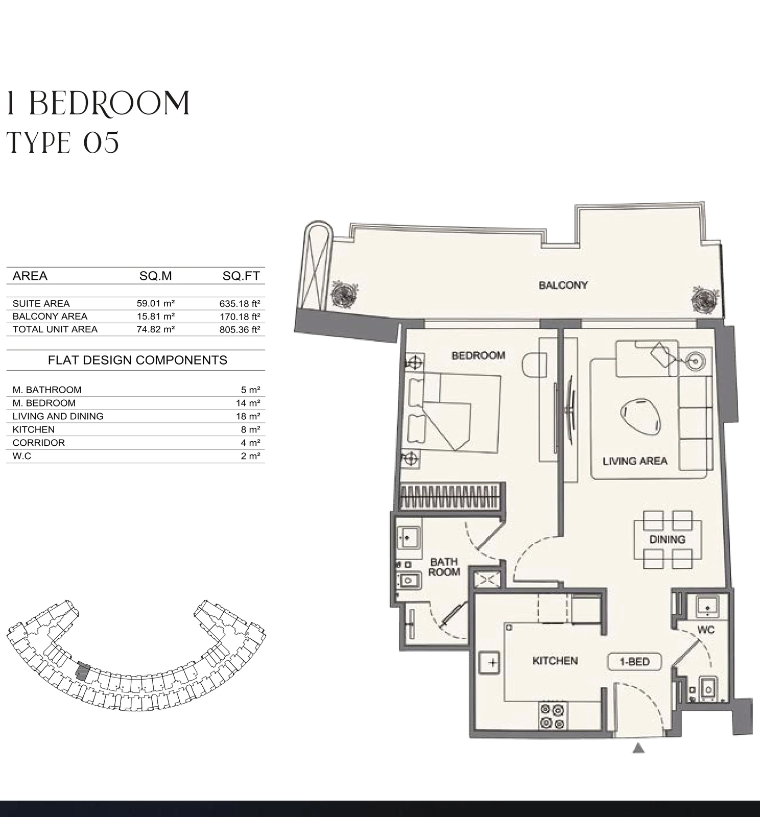 Floor plan for 1 Bedroom - Type 05