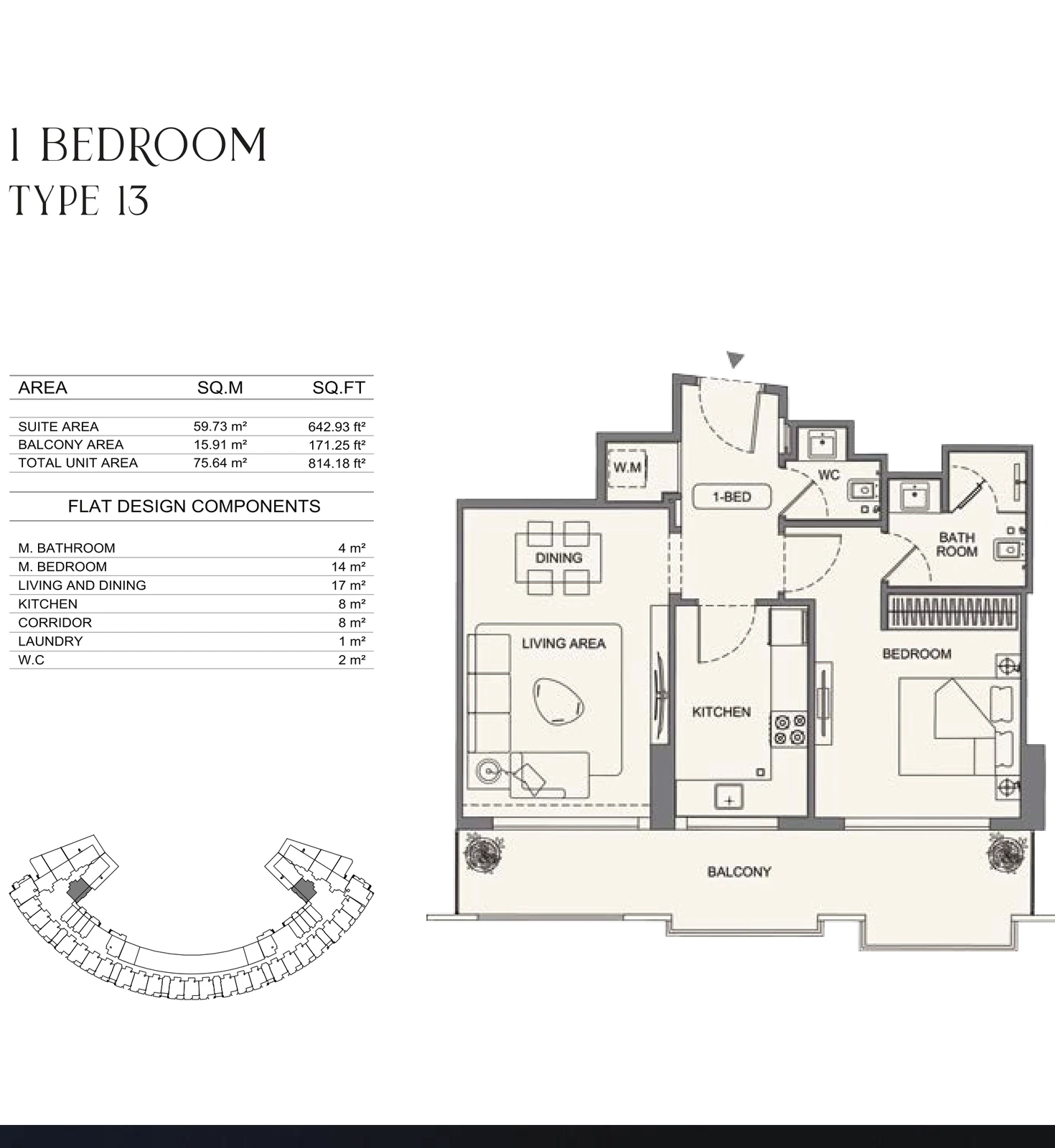 Floor plan for 1 Bedroom - Type 13