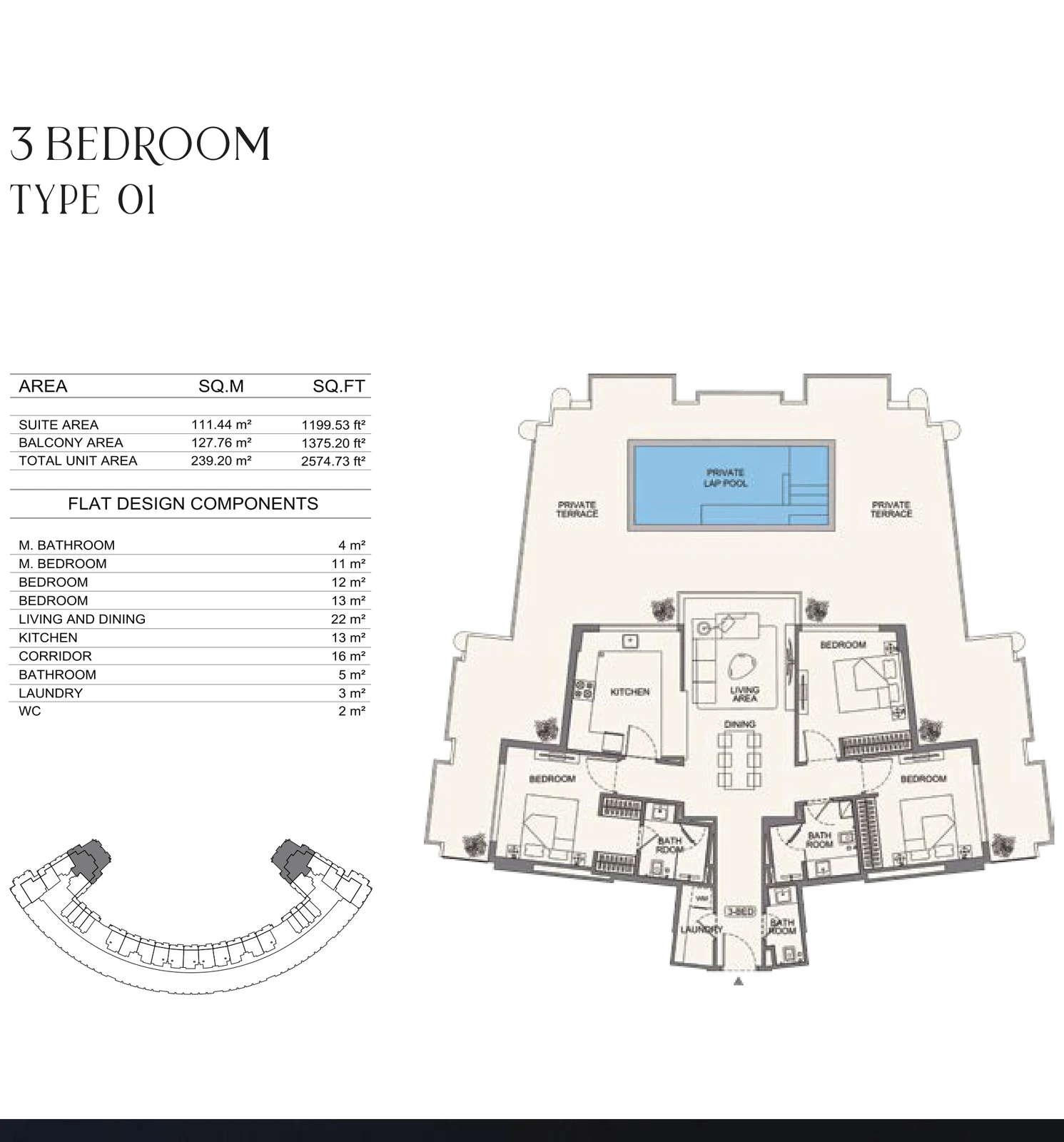 Floor plan for 3 Bedroom - Type 01