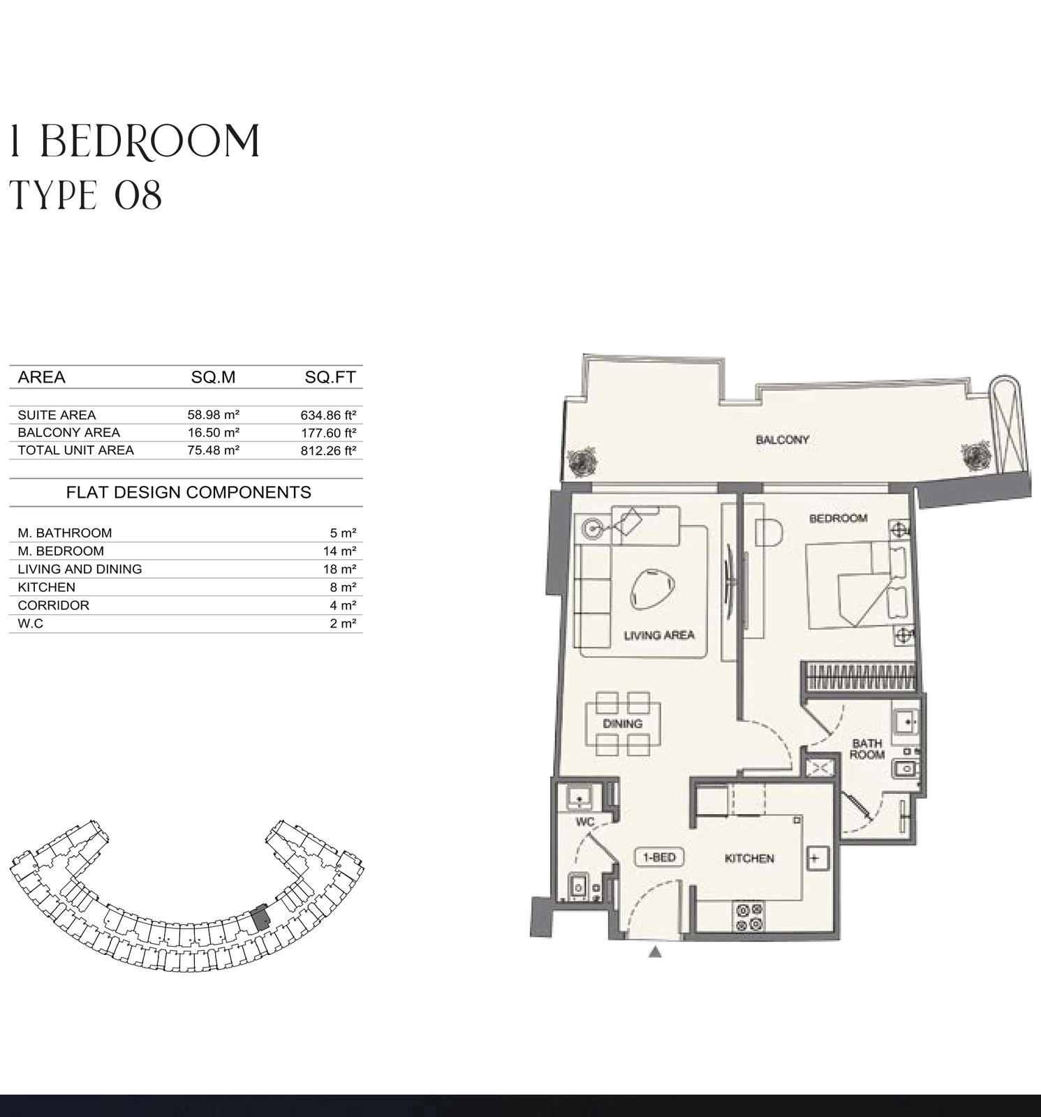Floor plan for 1 Bedroom - Type 08