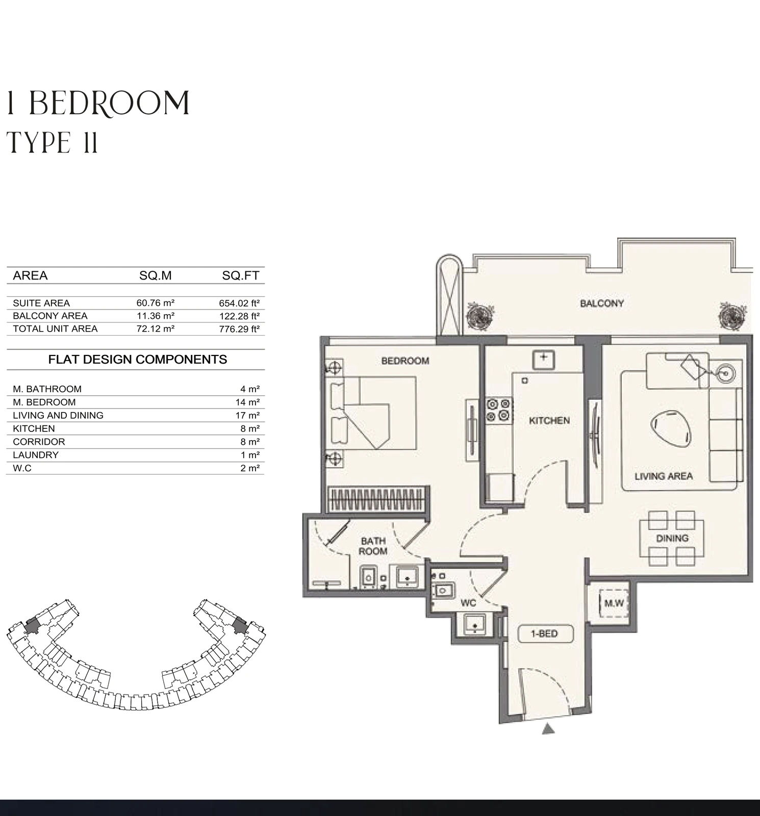 Floor plan for 1 Bedroom - Type 11