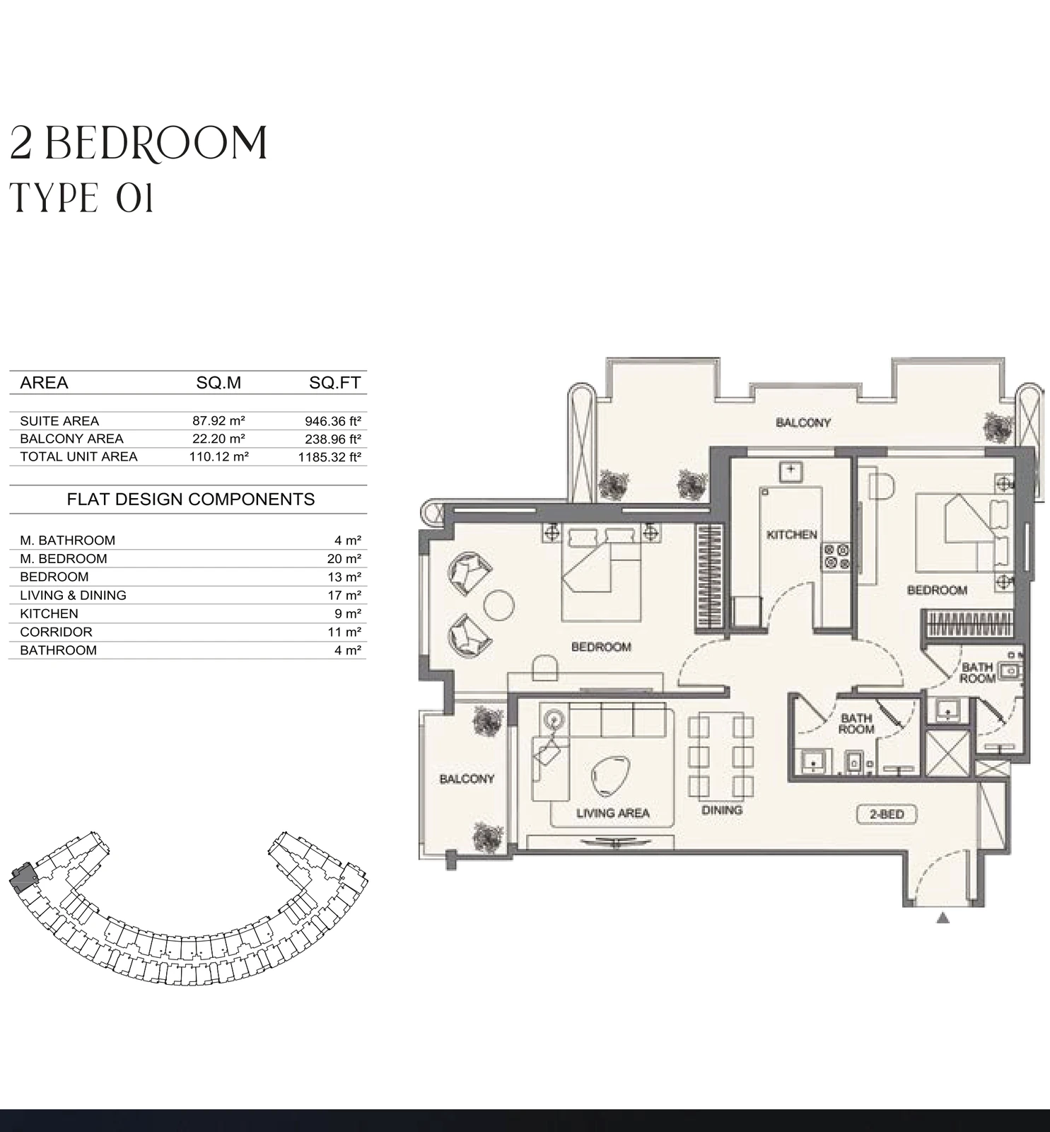 Floor plan for 2 Bedroom - Type 01