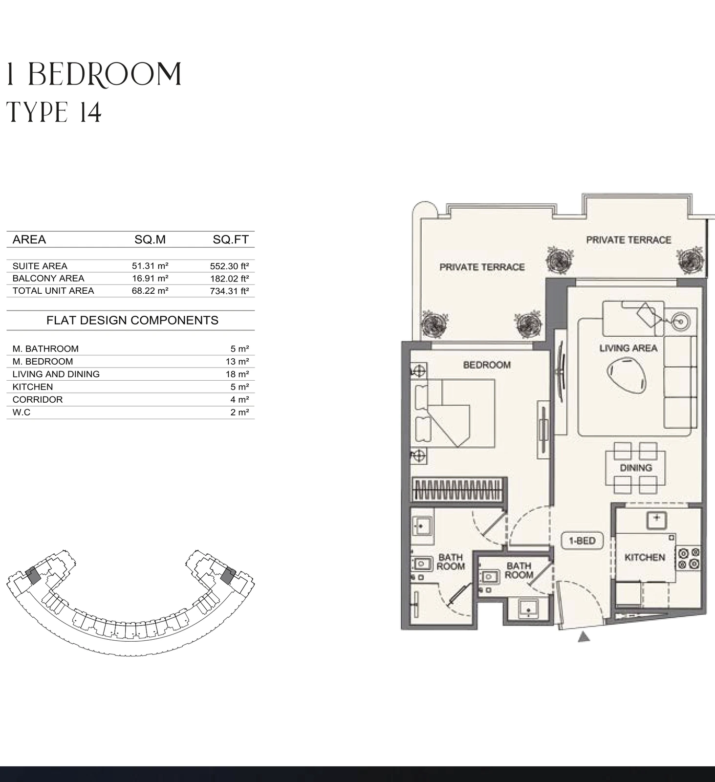 Floor plan for 1 Bedroom - Type 14